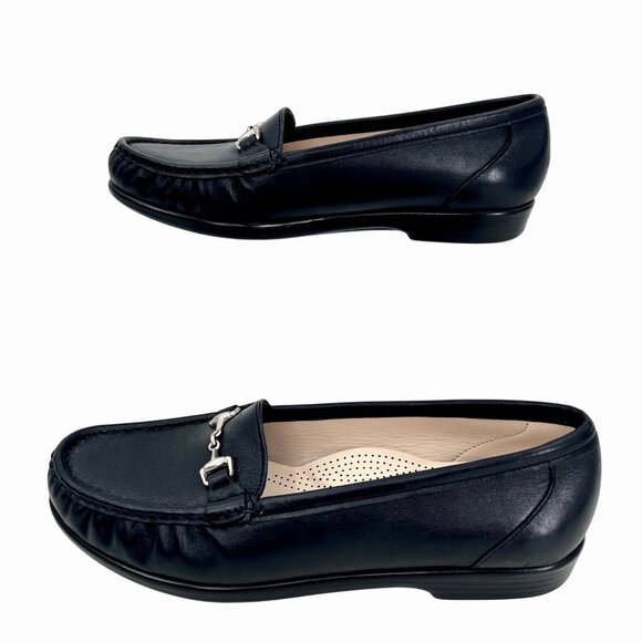 NWOT SAS METRO BLACK LEATHER CUSHIONED LOAFERS W/ SILVER METAL ACCENT - 9W - Picture 4 of 9